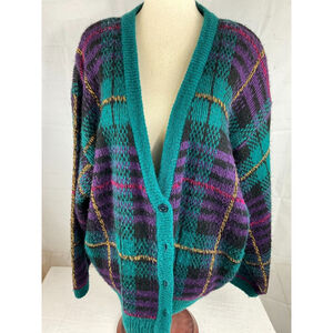 Women’s Alfred Dunner Multicolor Plaid Cardigan Sweater Sz 40 Lagenlook Slouchy